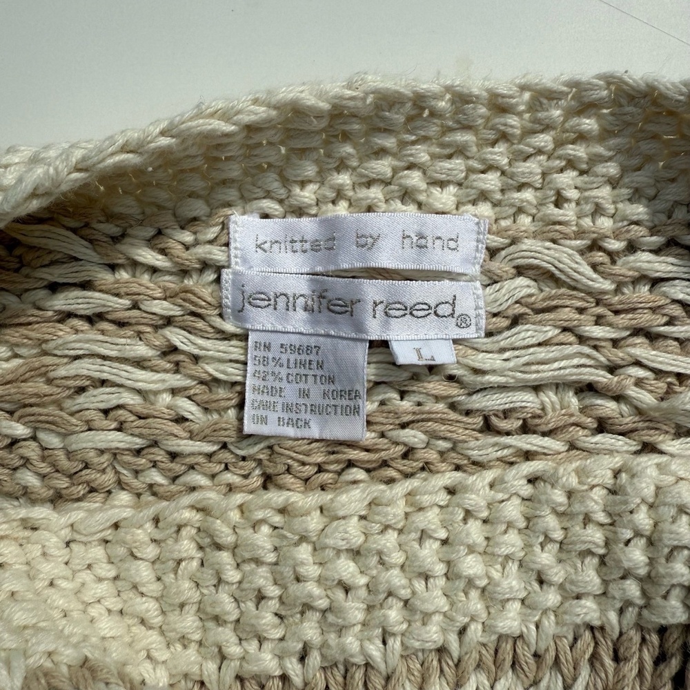 Hand-Knit Linen Cotton Sweater Large Jennifer Reed  Coastal Vintage Style - Picture 3 of 7